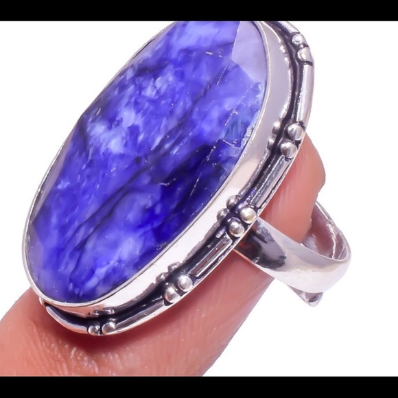 Silver raw sapphire ring, cuff bracelet, earrings, New price as a set 150.00 - Picture 1 of 3